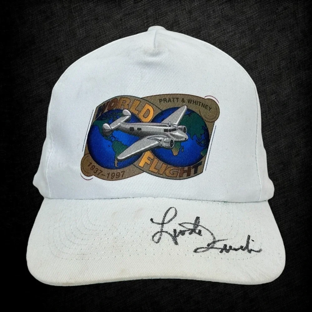Pilot Linda Finch Autographed‎ Hat Vintage 90s White Snapback Pratt Whitney Cap